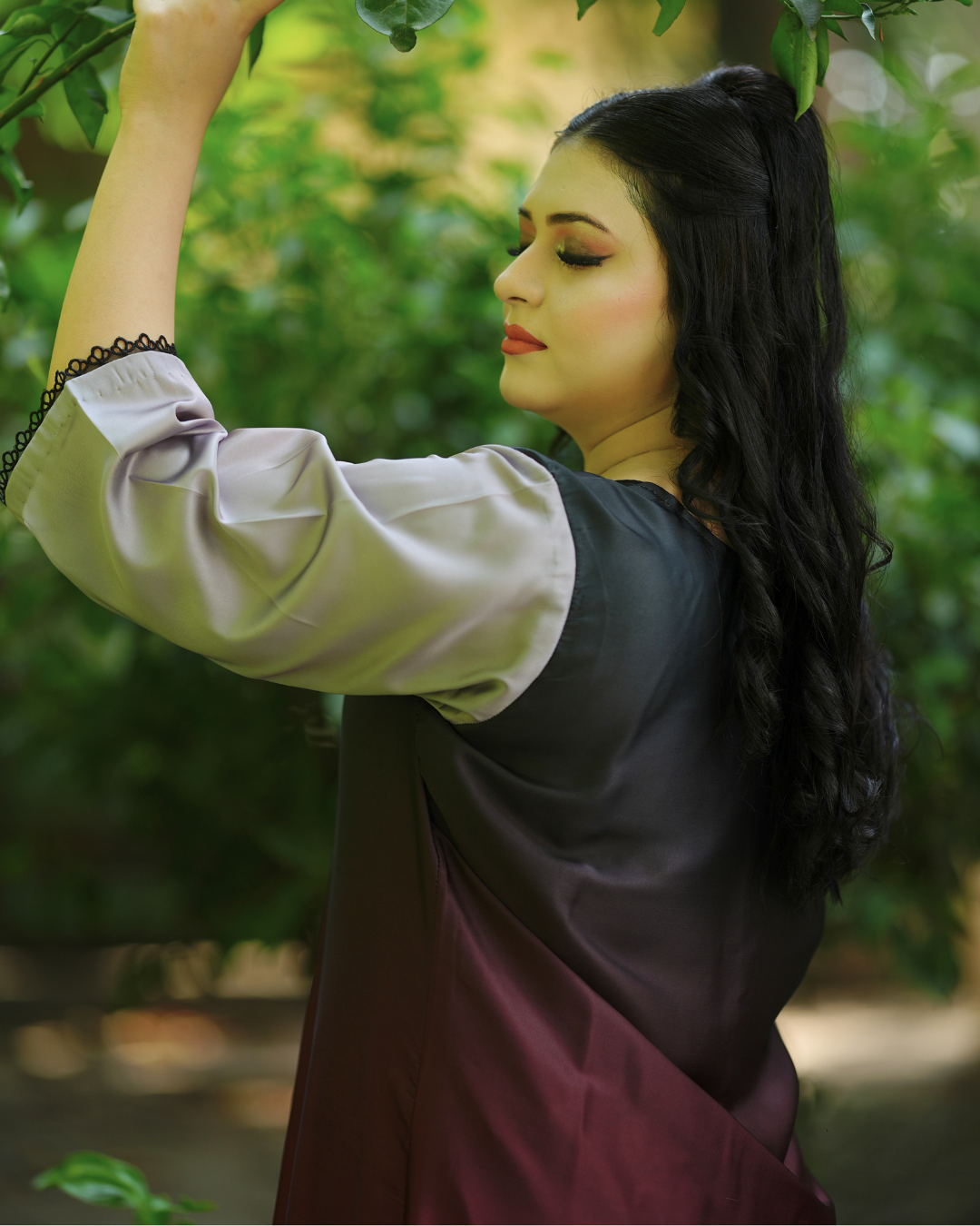 Crimson Twilight Ombré Silk Suit.