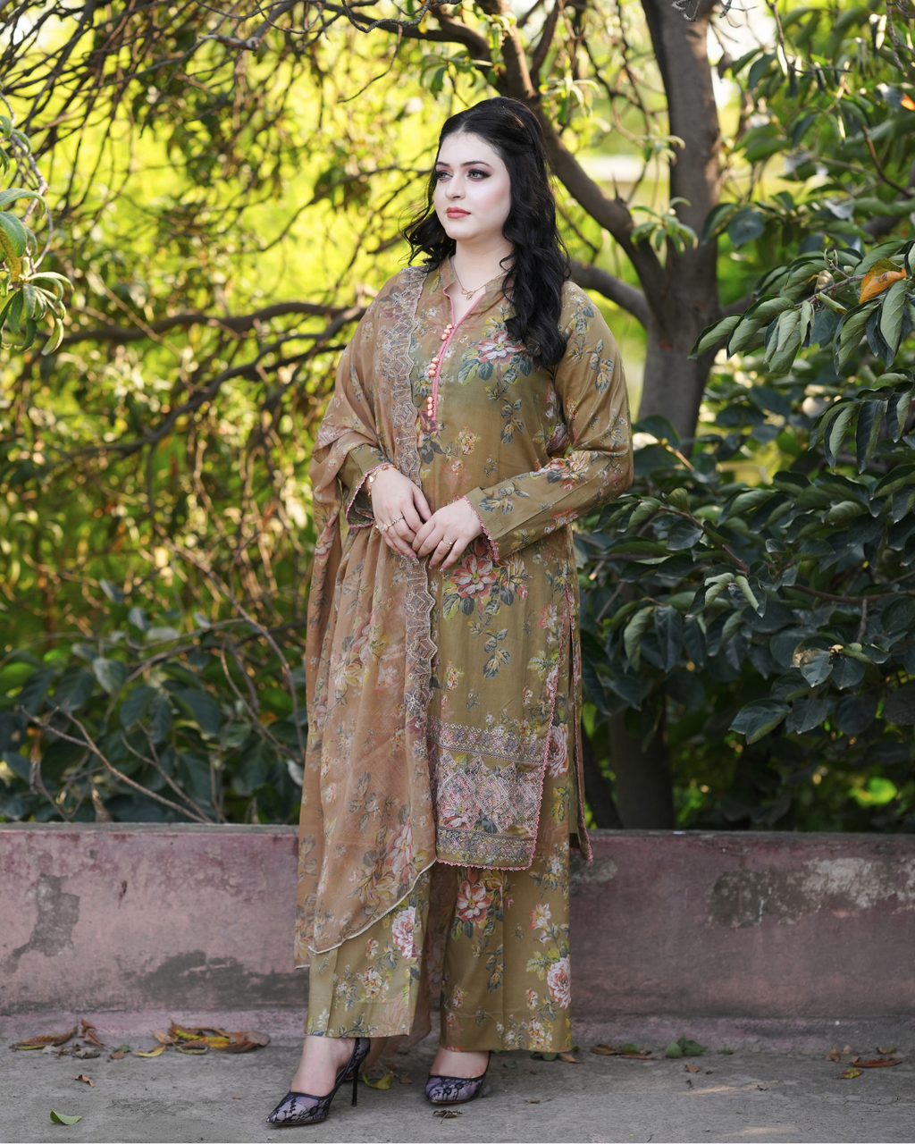 Olive Bloom Printed Suit.