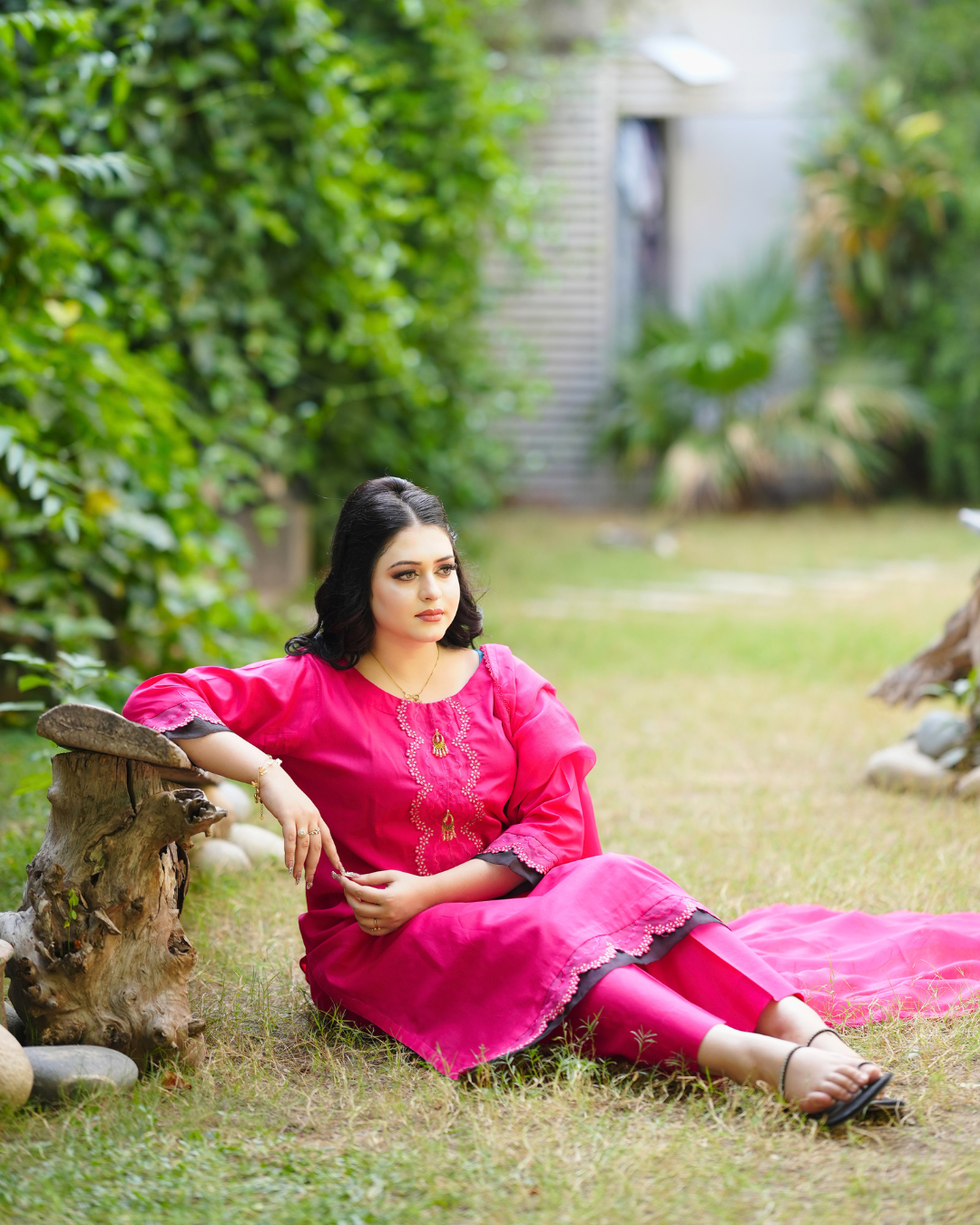 Magenta Blossom Lawn Suit.