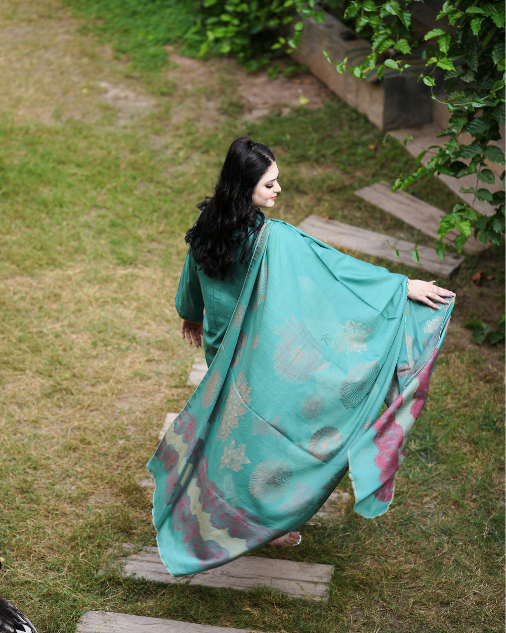 Teal Blossom 3-Piece Printed Lawn.