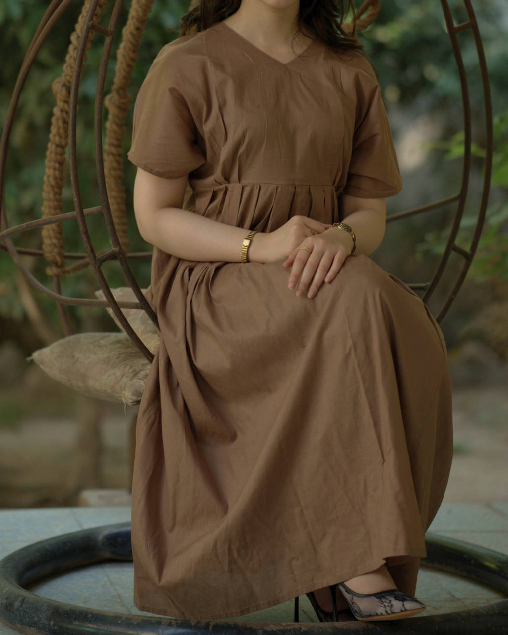 Earthy Elegance Box-Pleated Frock.