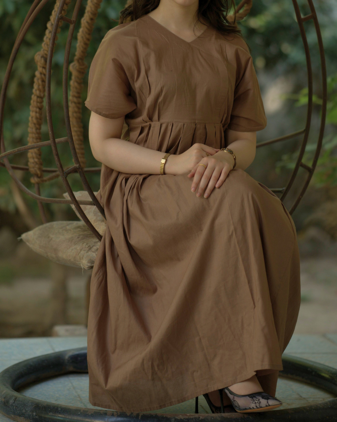 Earthy Elegance Box-Pleated Frock.