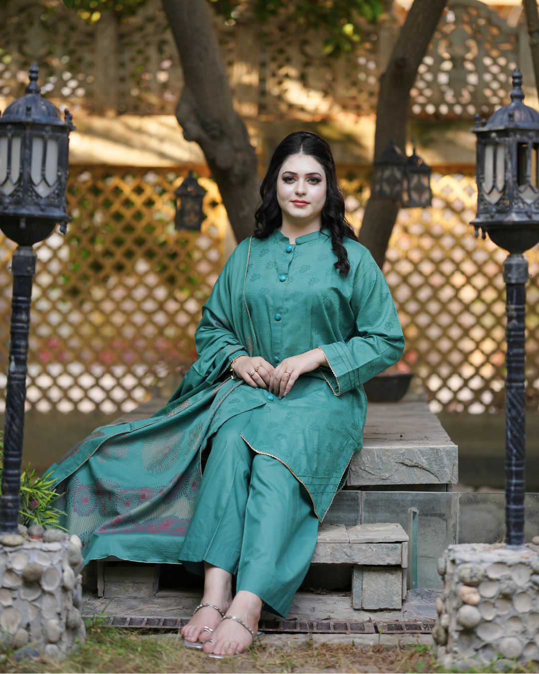 Teal Blossom 3-Piece Printed Lawn.