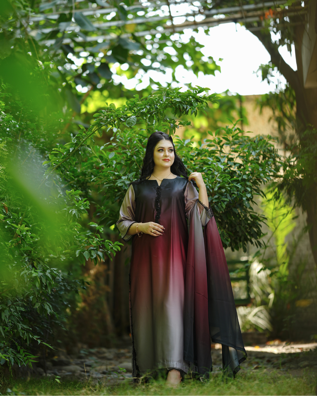 Crimson Twilight Ombré Silk Suit.