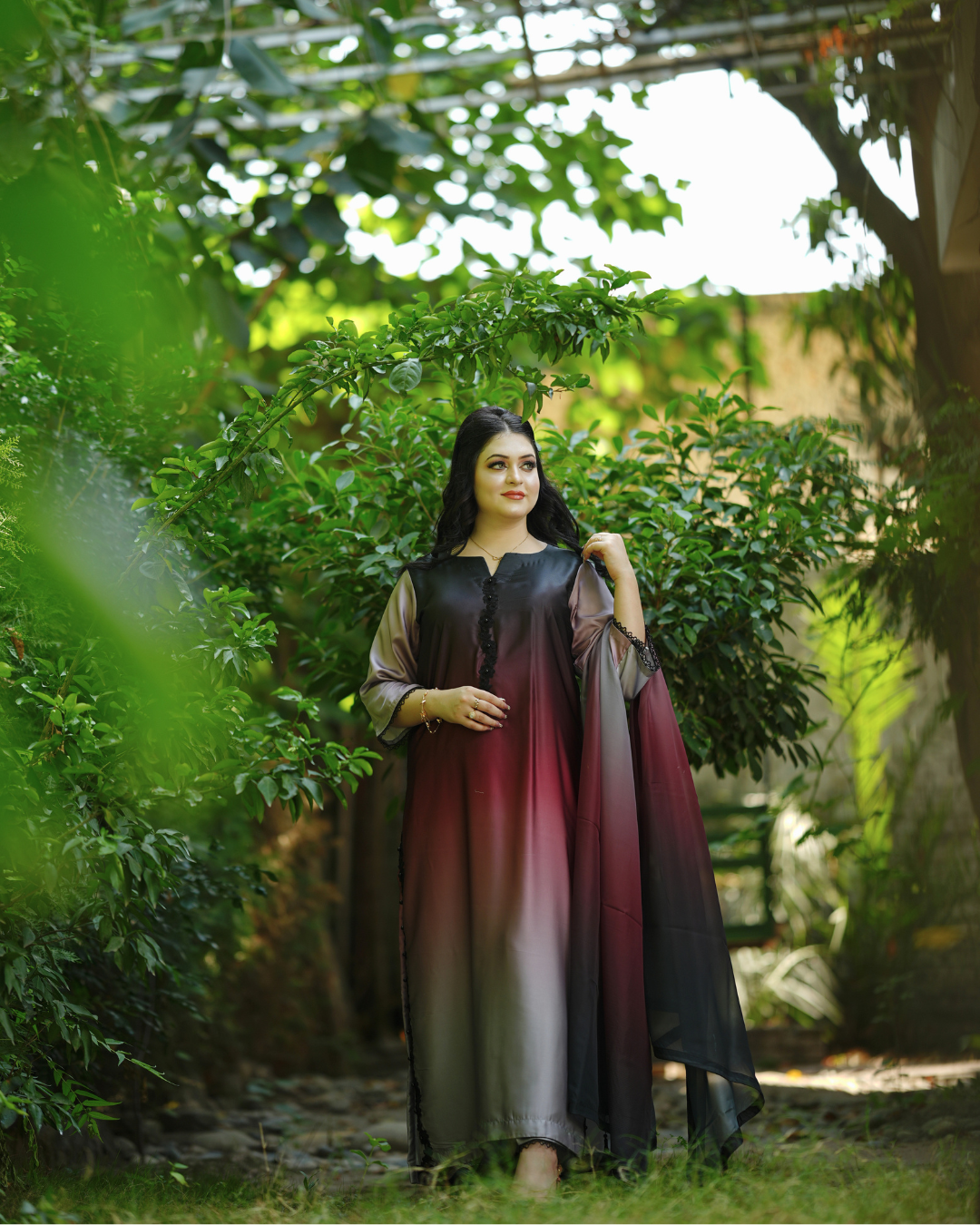 Crimson Twilight Ombré Silk Suit.