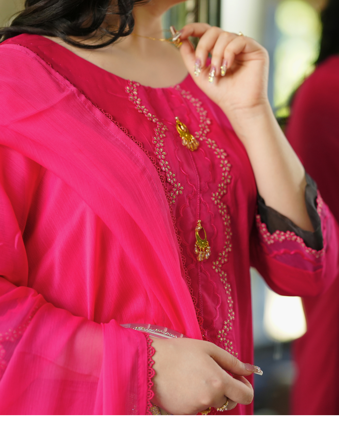 Magenta Blossom Lawn Suit.