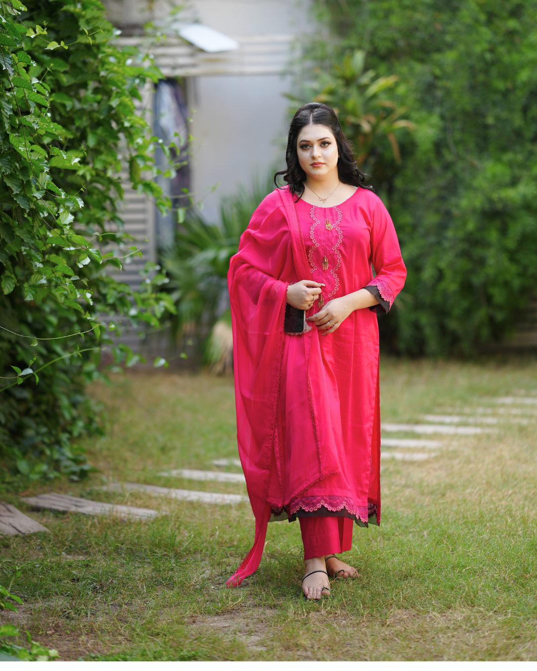 Magenta Blossom Lawn Suit.