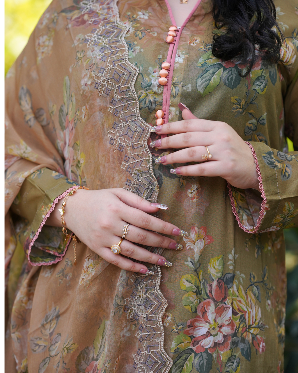 Olive Bloom Printed Suit.