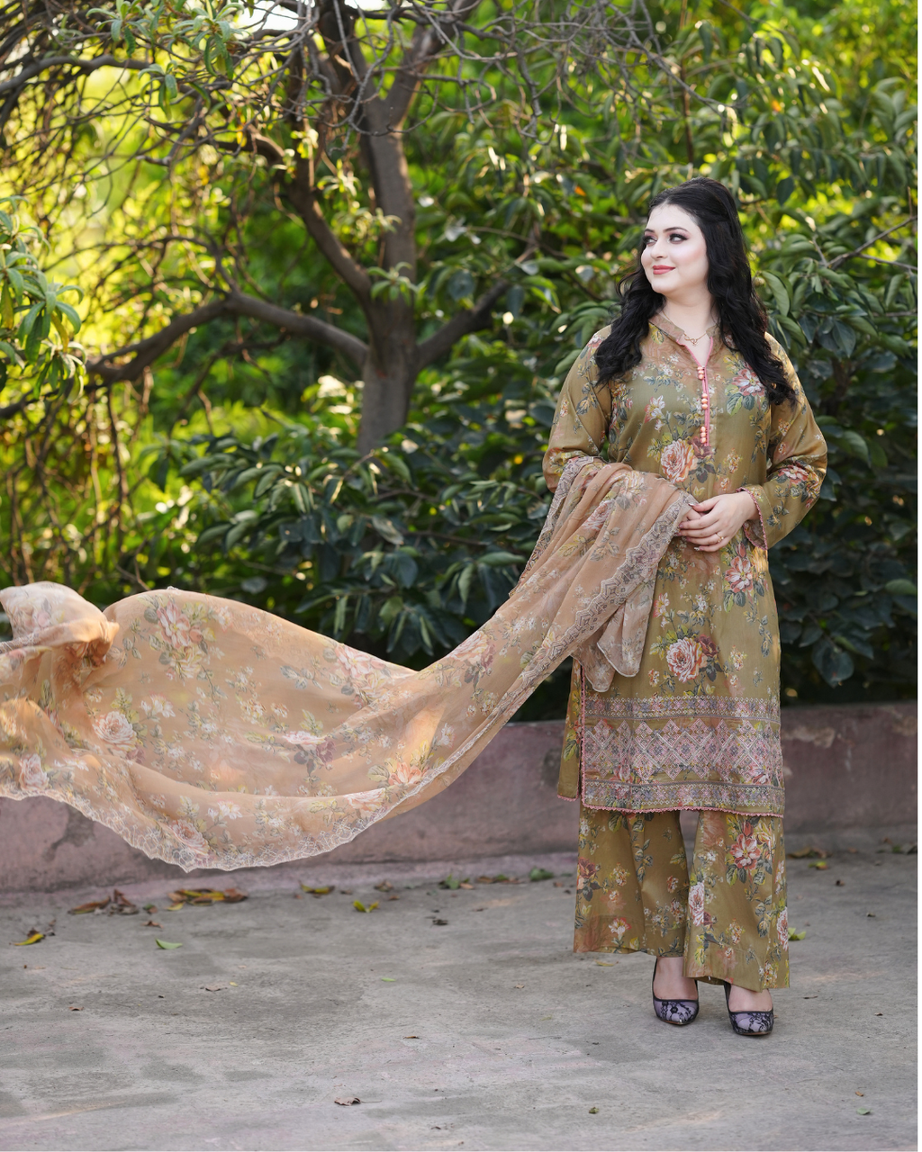 Olive Bloom Printed Suit.