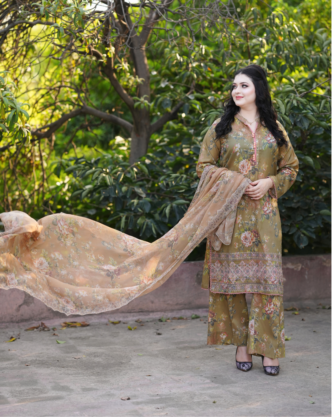 Olive Bloom Printed Suit.