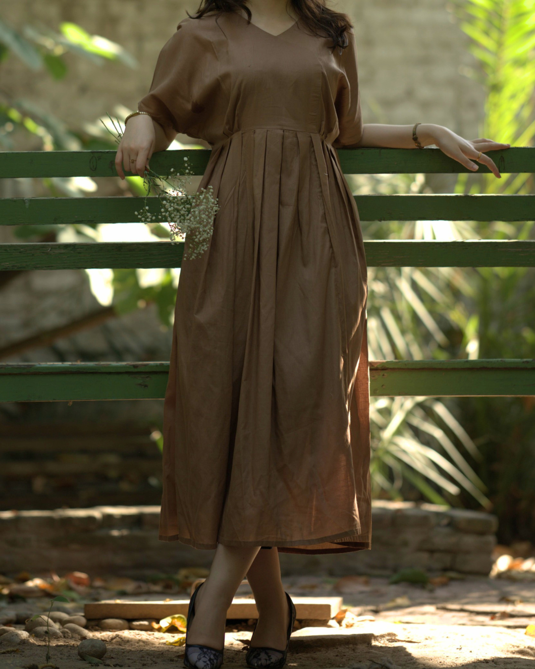 Earthy Elegance Box-Pleated Frock.
